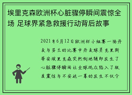 埃里克森欧洲杯心脏骤停瞬间震惊全场 足球界紧急救援行动背后故事